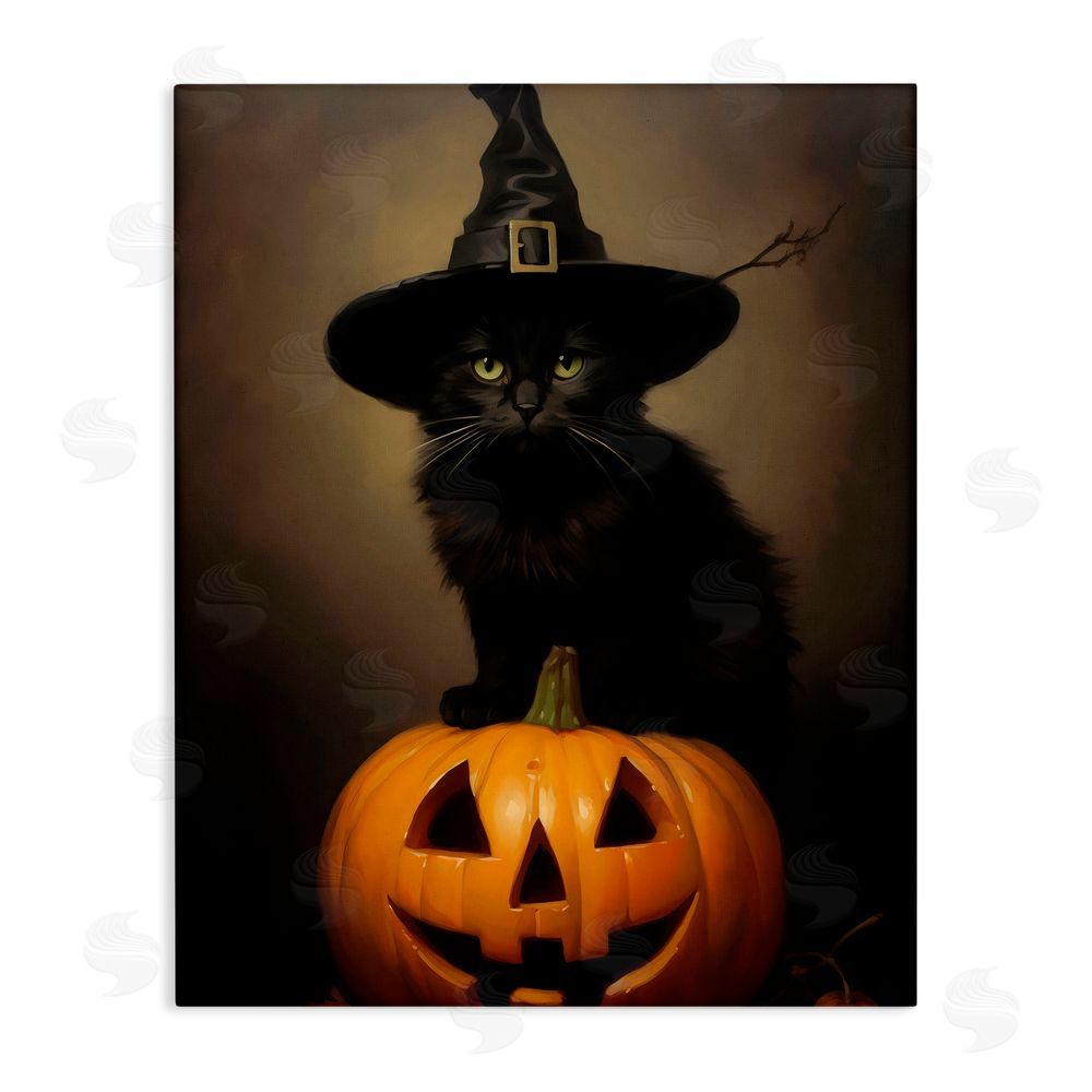 LSR Design Studio Black Cat on Pumpkin Canvas Wall Art Print