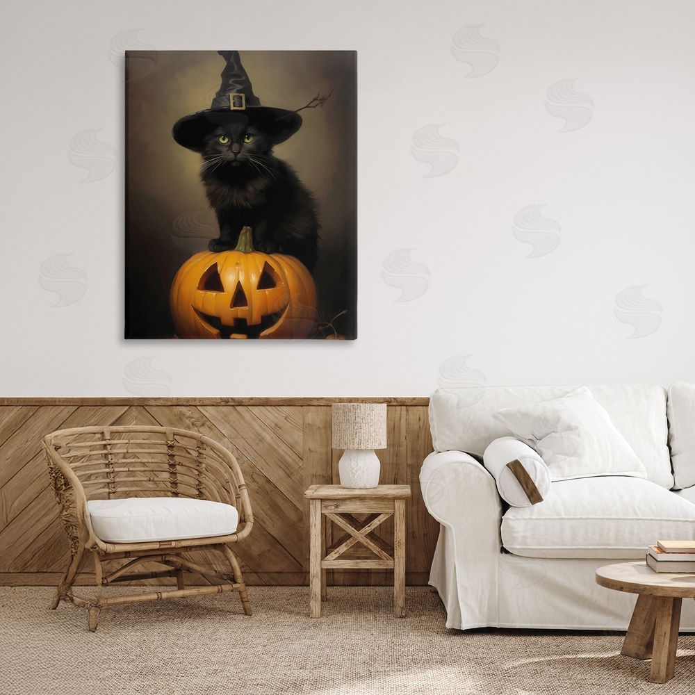 LSR Design Studio Black Cat on Pumpkin Canvas Art on Wall