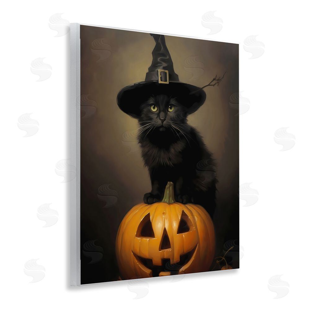 LSR Design Studio Black Cat on Pumpkin Wall Plaque Art Print