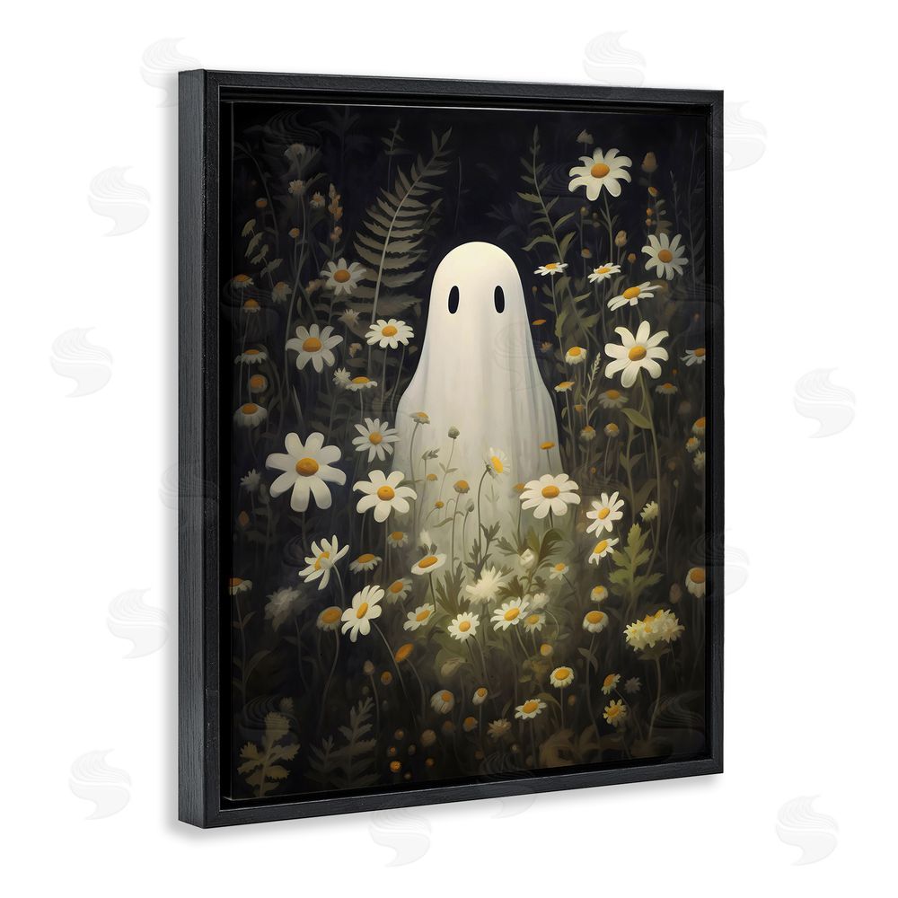 LSR Design Studio Daisy Field Ghost Black Floating Frame Canvas Wall Art Print