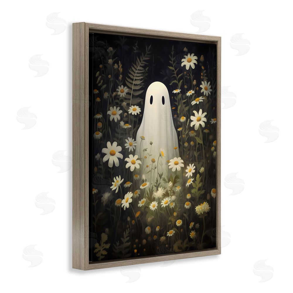 LSR Design Studio Daisy Field Ghost Brown Floating Frame Canvas Wall Art Print