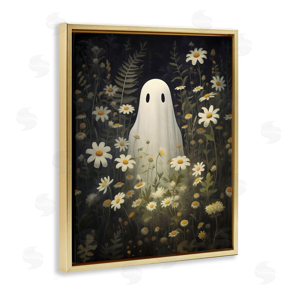 LSR Design Studio Daisy Field Ghost Gold Floating Frame Canvas Wall Art Print