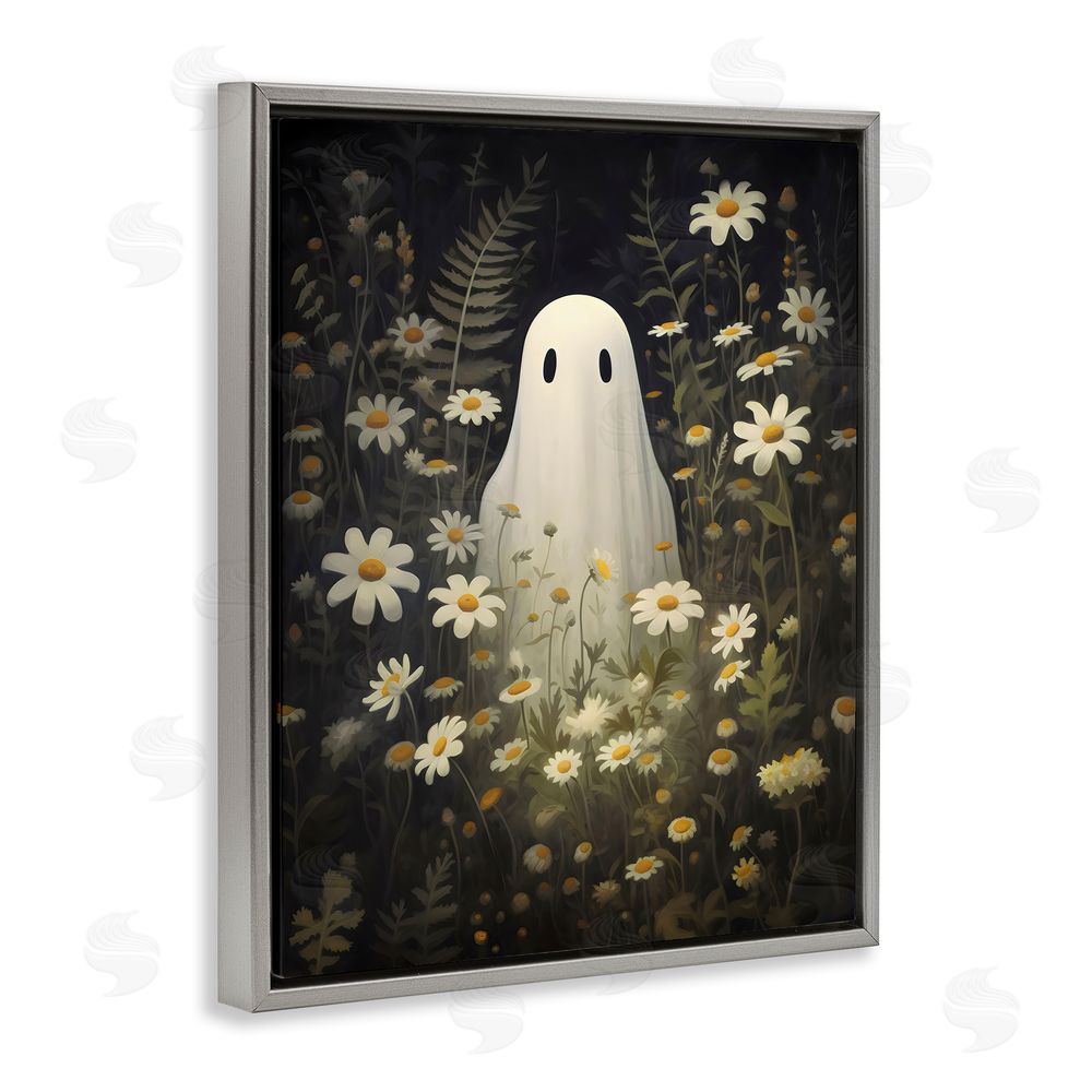 LSR Design Studio Daisy Field Ghost Gray Floating Frame Canvas Wall Art Print