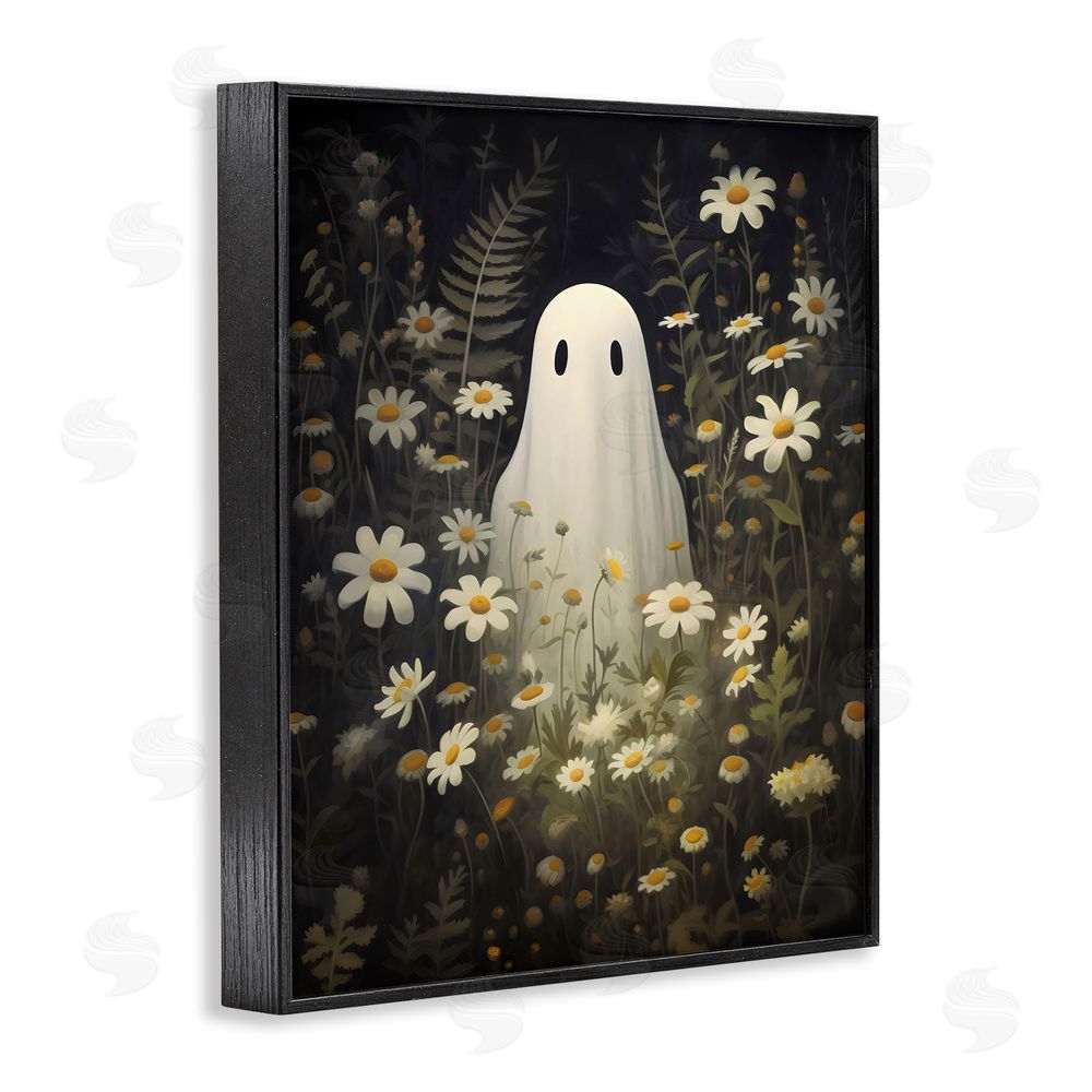 LSR Design Studio Daisy Field Ghost Black Framed Giclee Wall Art Print