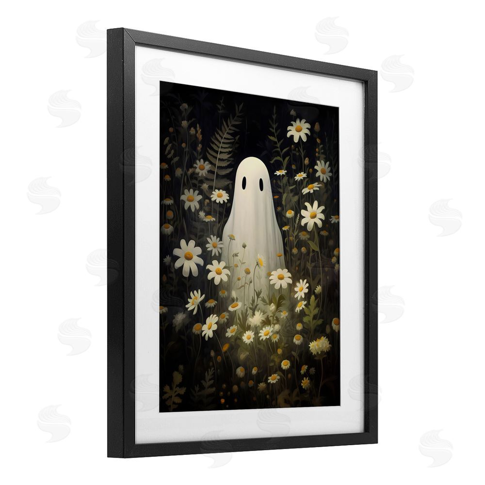 LSR Design Studio Daisy Field Ghost Black Framed Print Under Glass with White Mat Wall Art