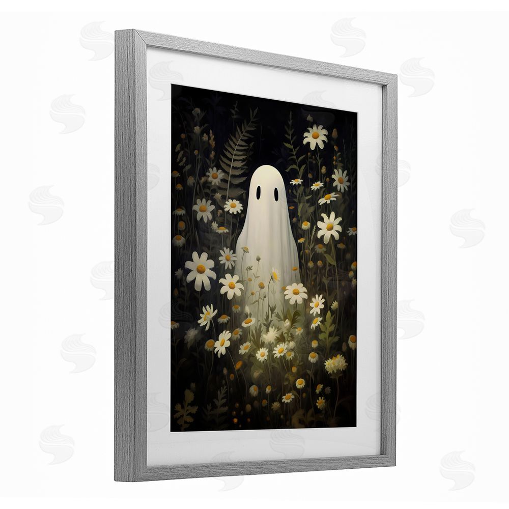LSR Design Studio Daisy Field Ghost Gray Framed Print Under Glass with White Mat Wall Art