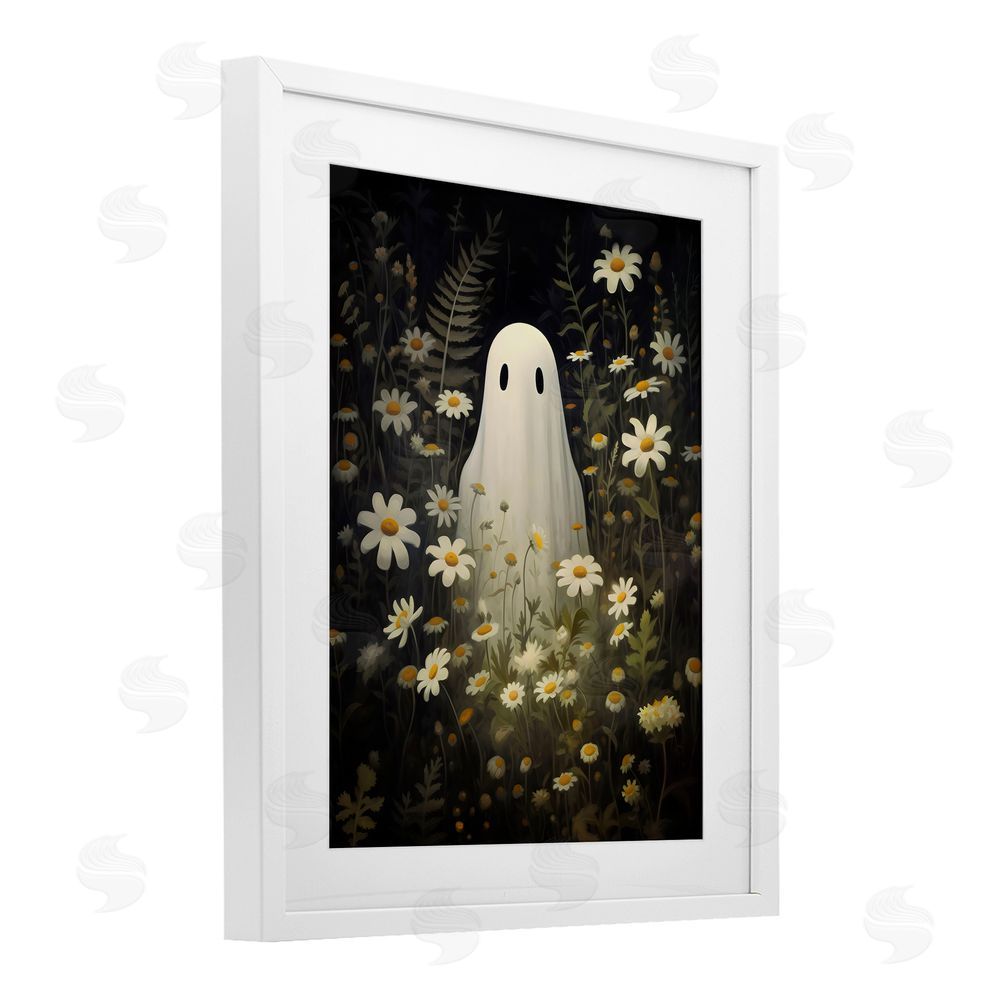 LSR Design Studio Daisy Field Ghost White Framed Print Under Glass with Mat Wall Art