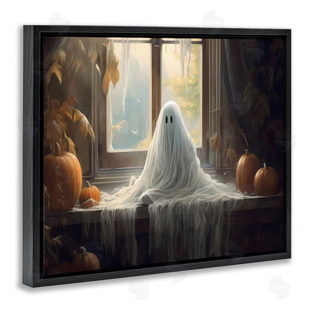 LSR Design Studio Ghost Sitting In Window Black Floating Frame Canvas Wall Art Print