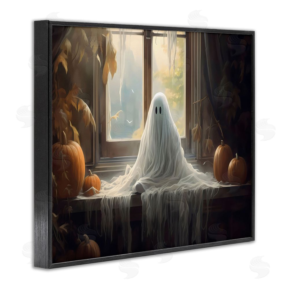 LSR Design Studio Ghost Sitting In Window Black Framed Giclee Wall Art Print