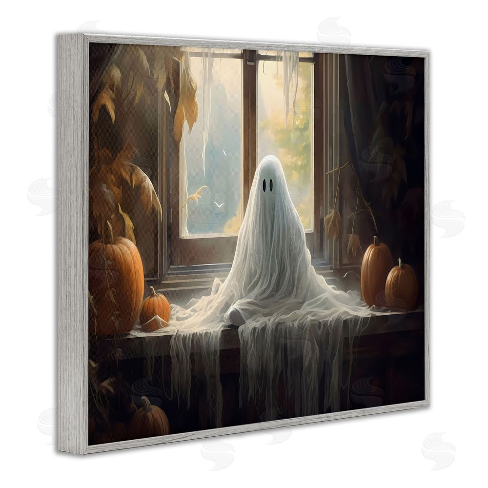 LSR Design Studio Ghost Sitting In Window Gray Framed Giclee Wall Art Print