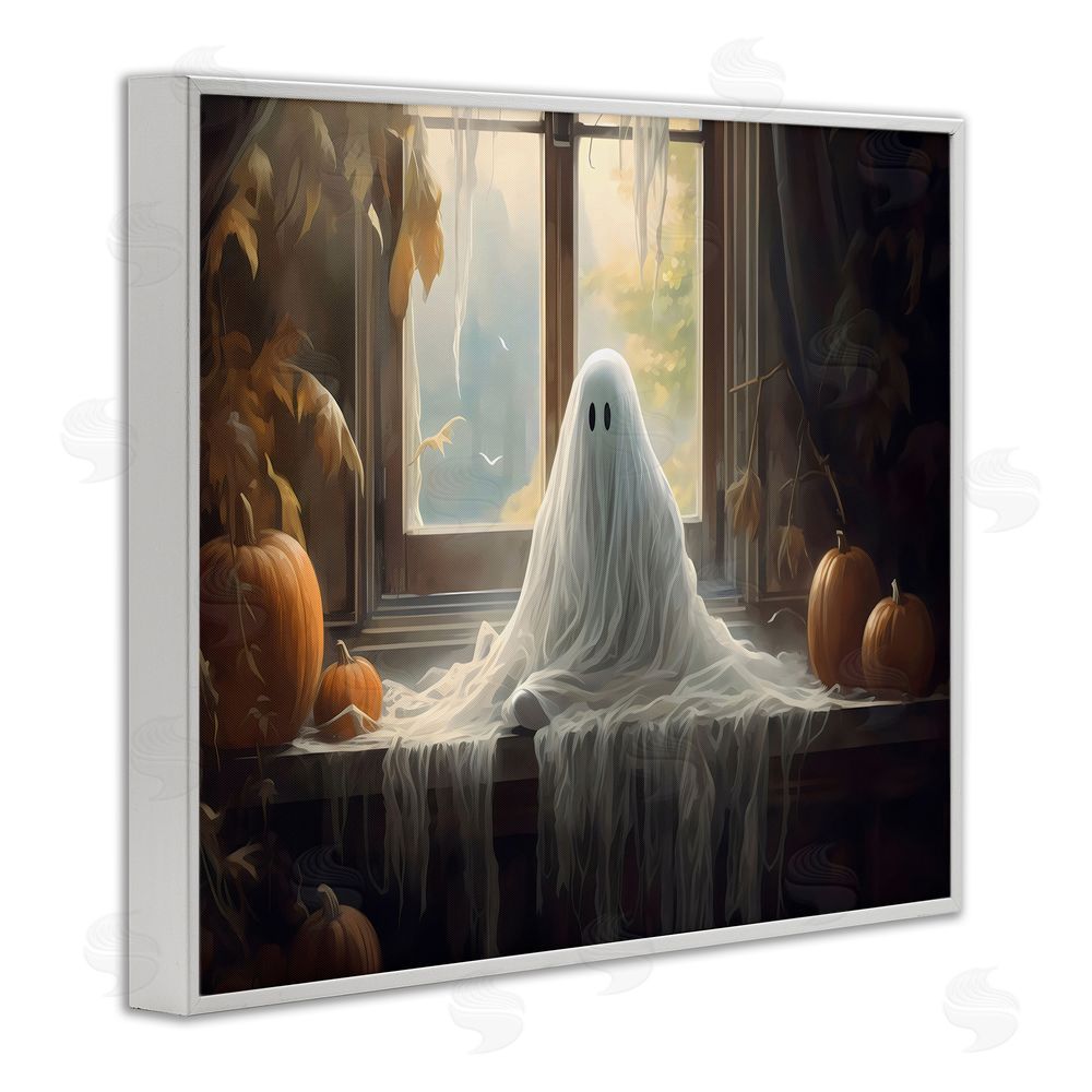 LSR Design Studio Ghost Sitting In Window White Framed Giclee Wall Art Print