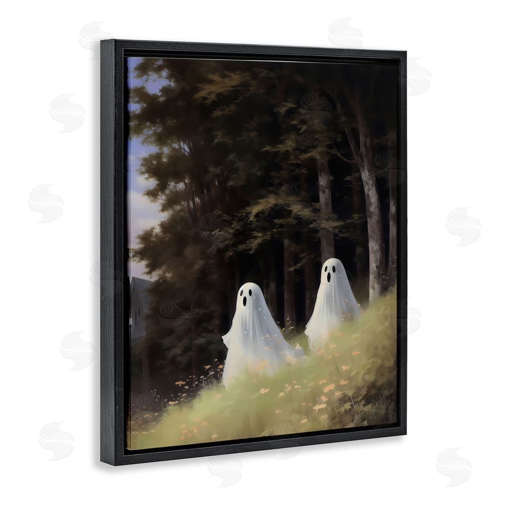 LSR Design Studio Haunted Morning Ghosts Black Floating Frame Canvas Wall Art Print