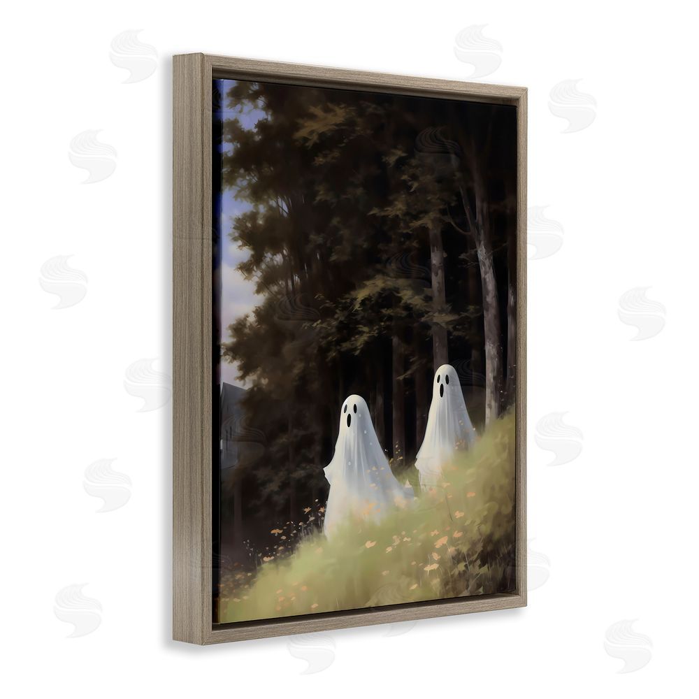 LSR Design Studio Haunted Morning Ghosts Brown Floating Frame Canvas Wall Art Print