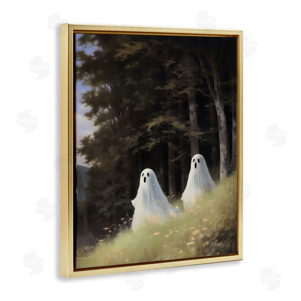 LSR Design Studio Haunted Morning Ghosts Gold Floating Frame Canvas Wall Art Print