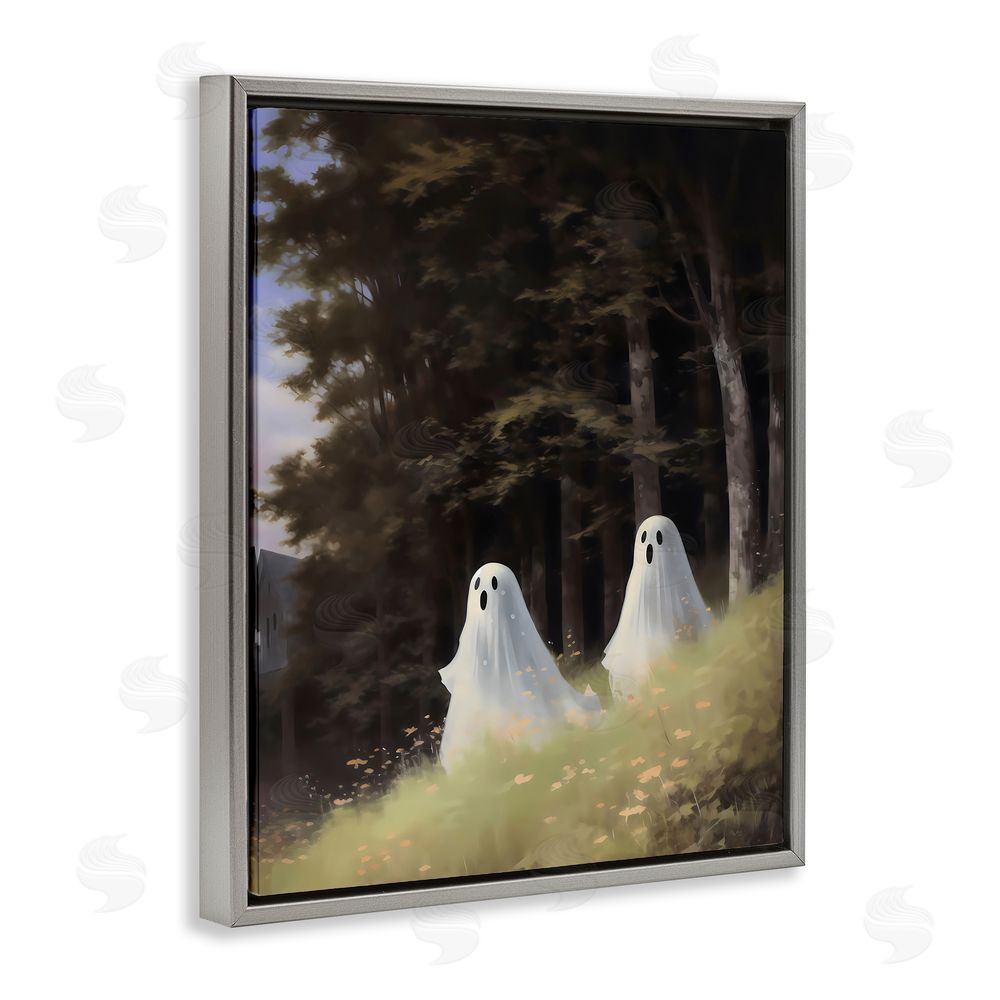 LSR Design Studio Haunted Morning Ghosts Gray Floating Frame Canvas Wall Art Print