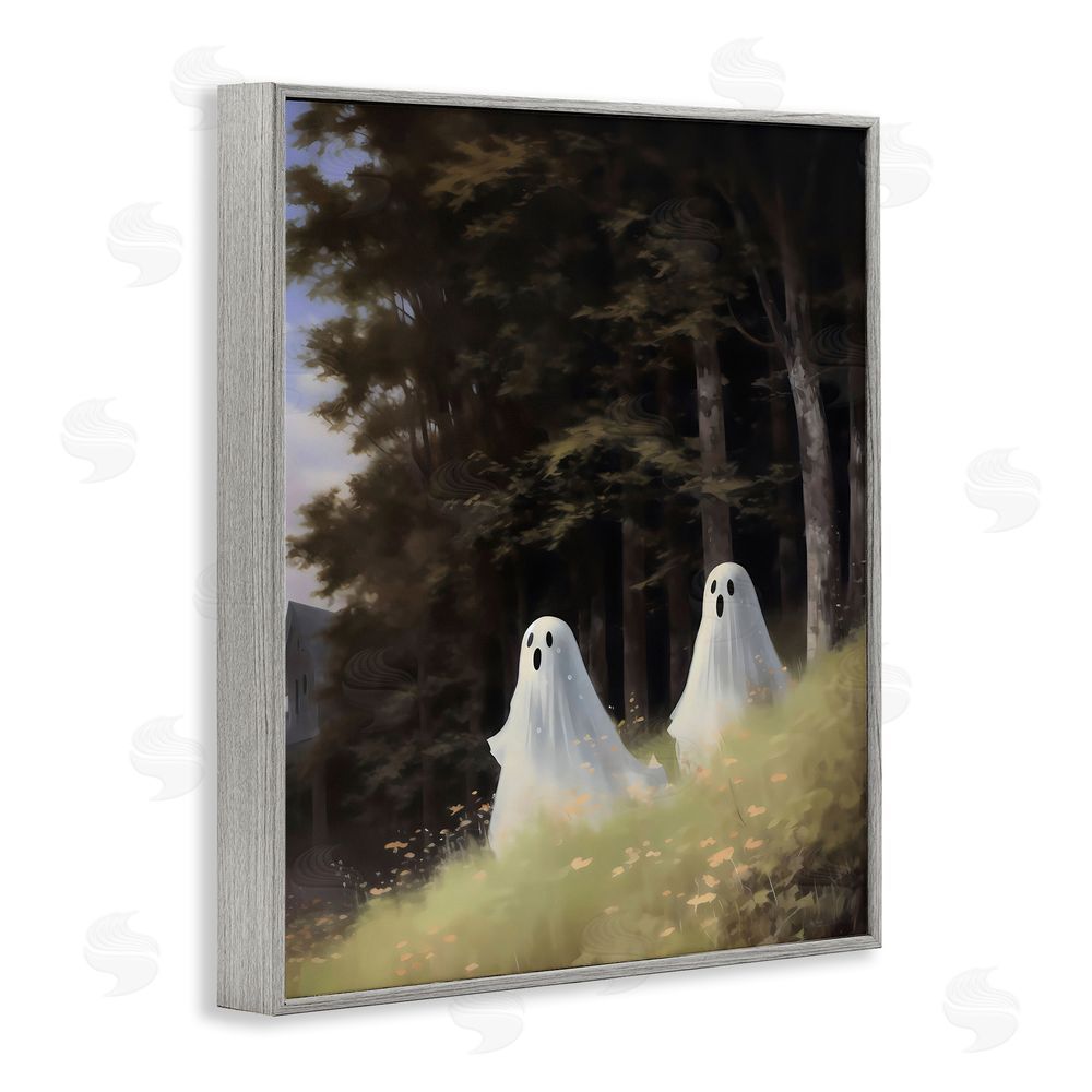 LSR Design Studio Haunted Morning Ghosts Gray Framed Giclee Wall Art Print