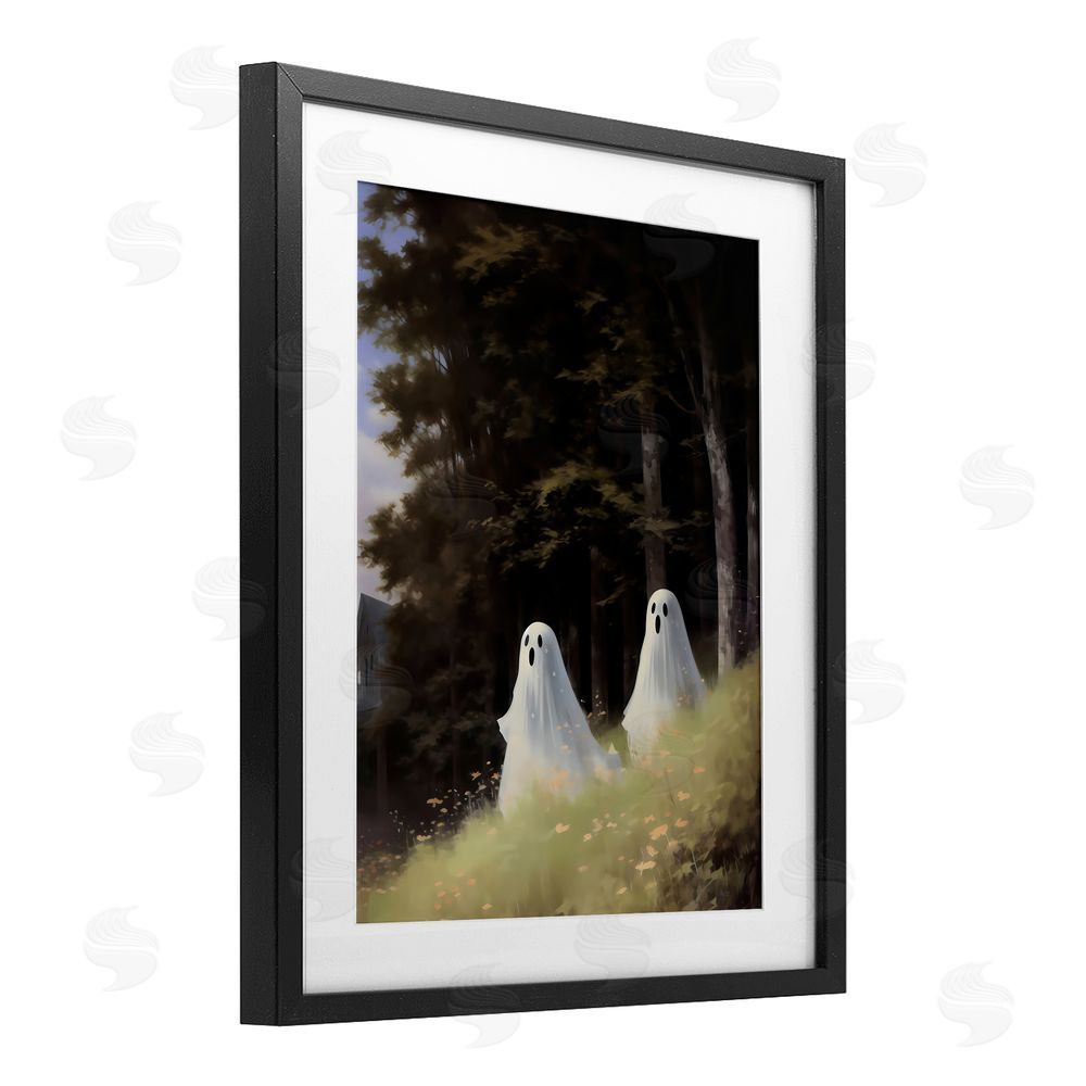 LSR Design Studio Haunted Morning Ghosts Black Framed Print Under Glass with White Mat Wall Art