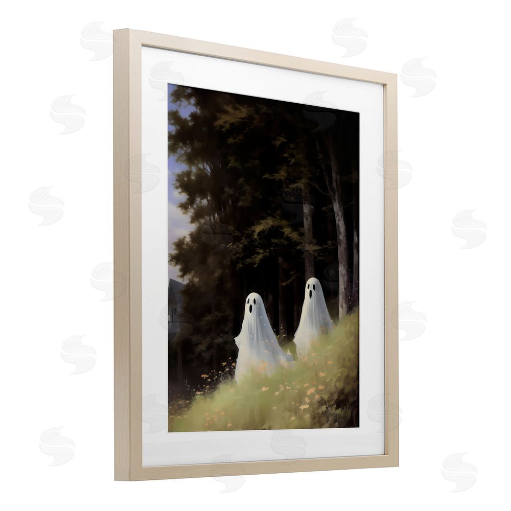 LSR Design Studio Haunted Morning Ghosts Birch Framed Print Under Glass with White Mat Wall Art