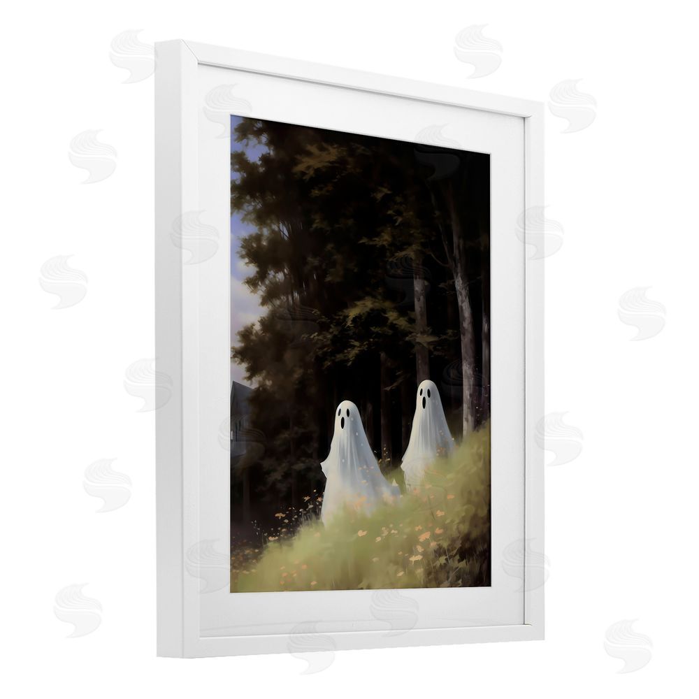 LSR Design Studio Haunted Morning Ghosts White Framed Print Under Glass with Mat Wall Art
