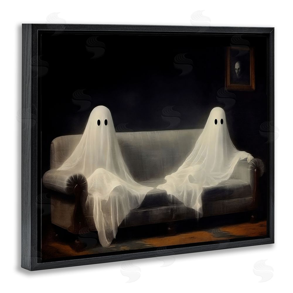 LSR Design Studio Spooky Couch Ghost Duo Black Floating Frame Canvas Wall Art Print