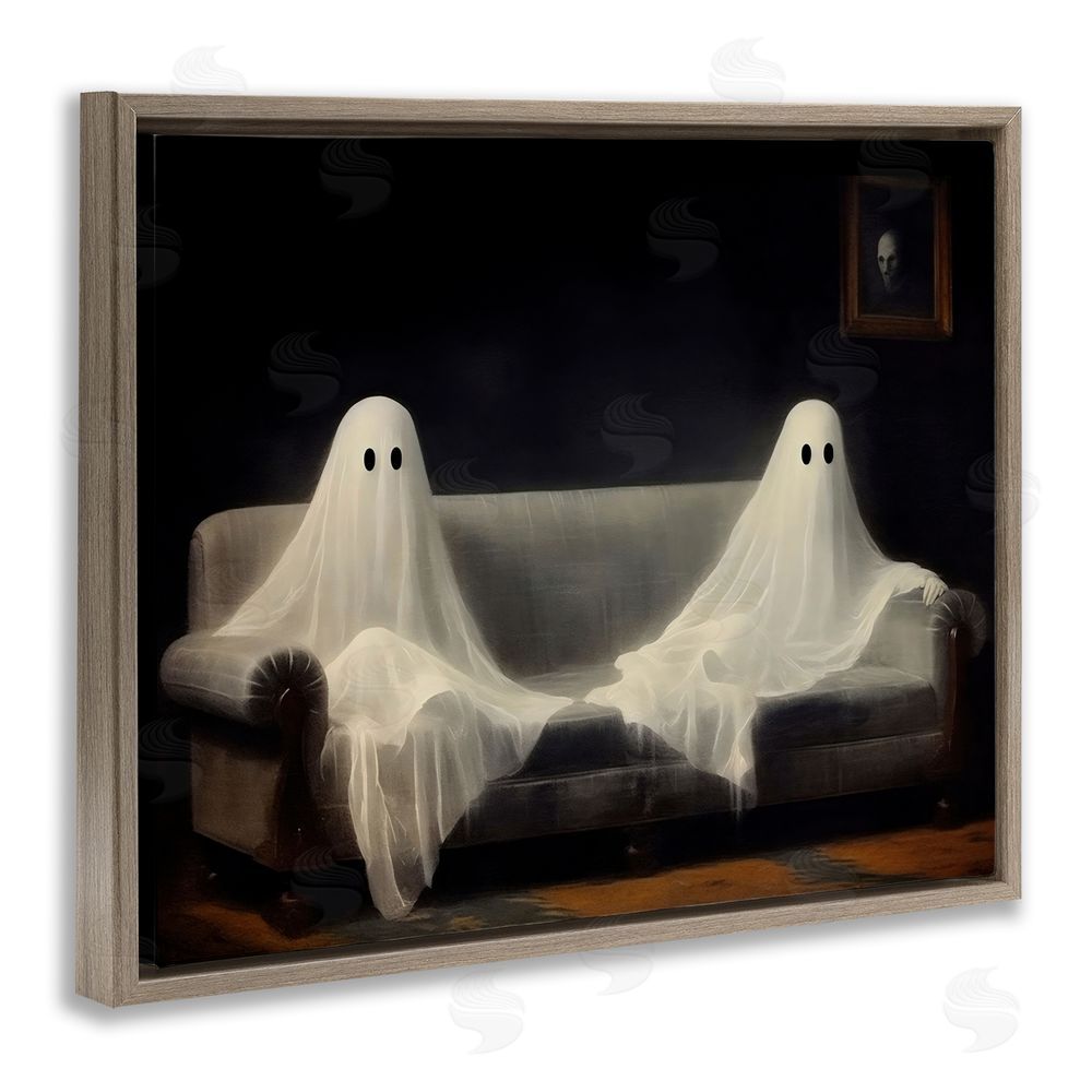 LSR Design Studio Spooky Couch Ghost Duo Brown Floating Frame Canvas Wall Art Print