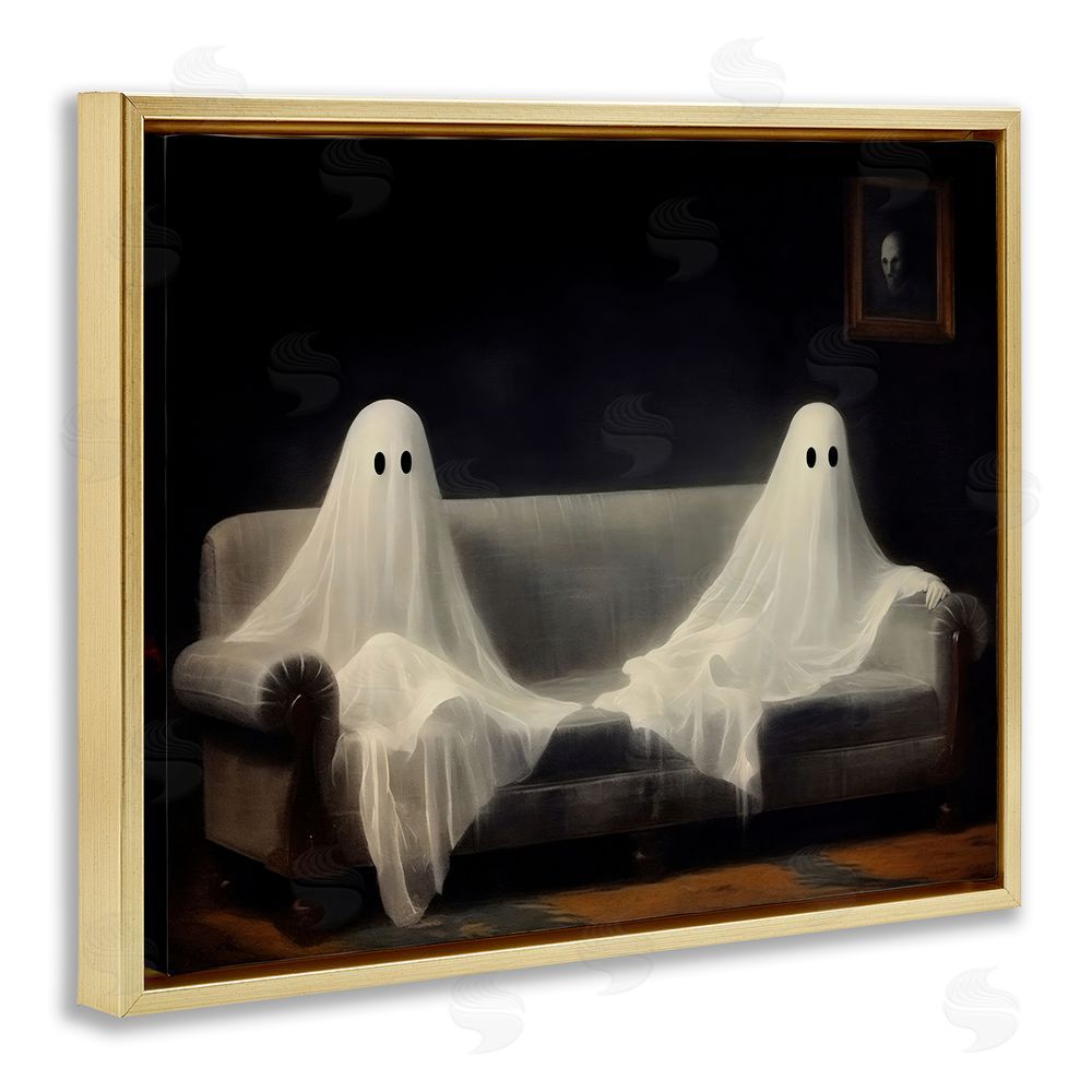 LSR Design Studio Spooky Couch Ghost Duo Gold Floating Frame Canvas Wall Art Print