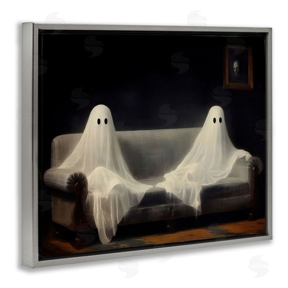 LSR Design Studio Spooky Couch Ghost Duo Gray Floating Frame Canvas Wall Art Print