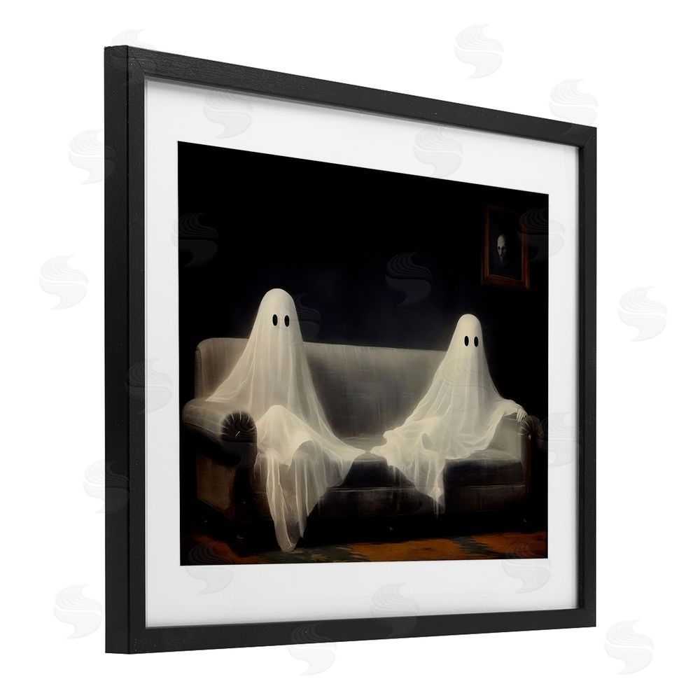 LSR Design Studio Spooky Couch Ghost Duo Black Framed Print Under Glass with White Mat Wall Art