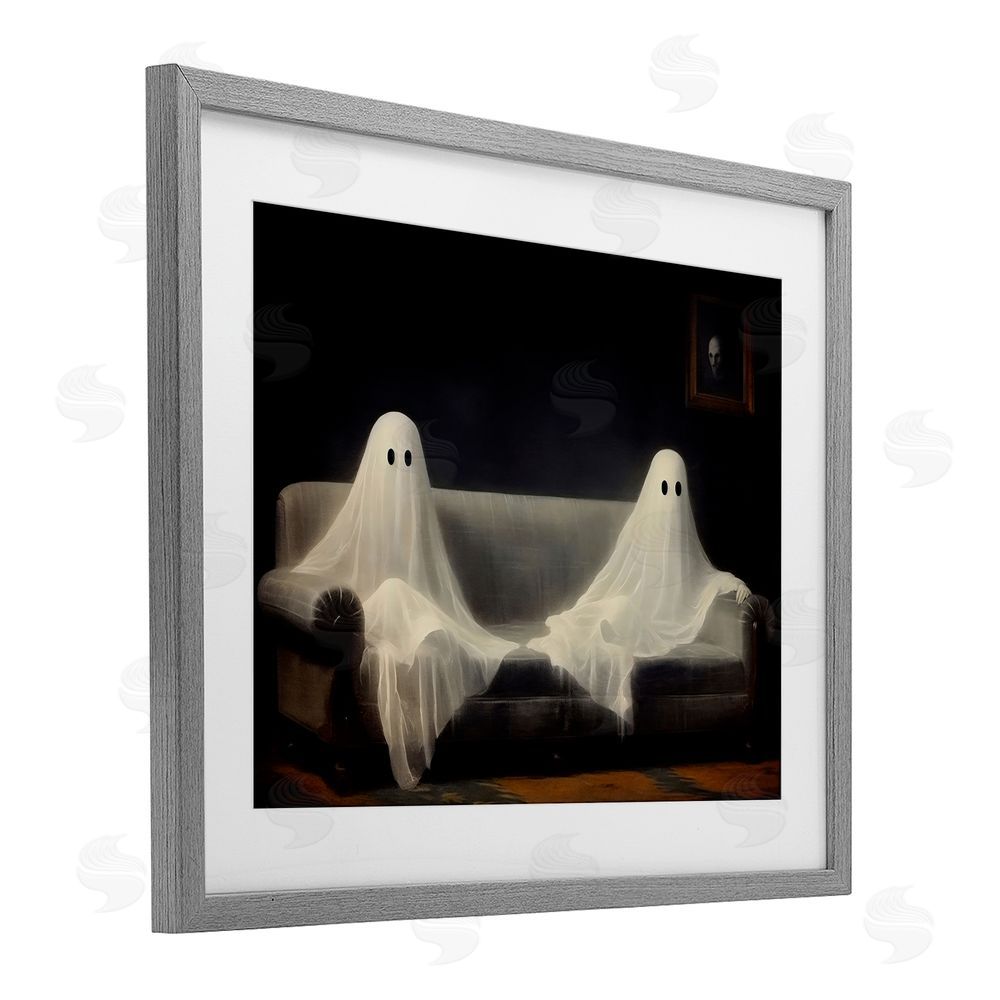 LSR Design Studio Spooky Couch Ghost Duo Gray Framed Print Under Glass with White Mat Wall Art