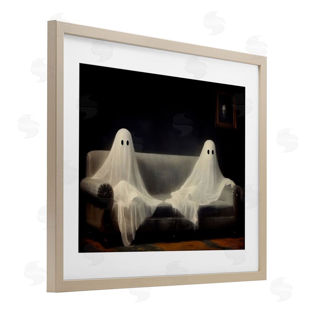 LSR Design Studio Spooky Couch Ghost Duo Birch Framed Print Under Glass with White Mat Wall Art