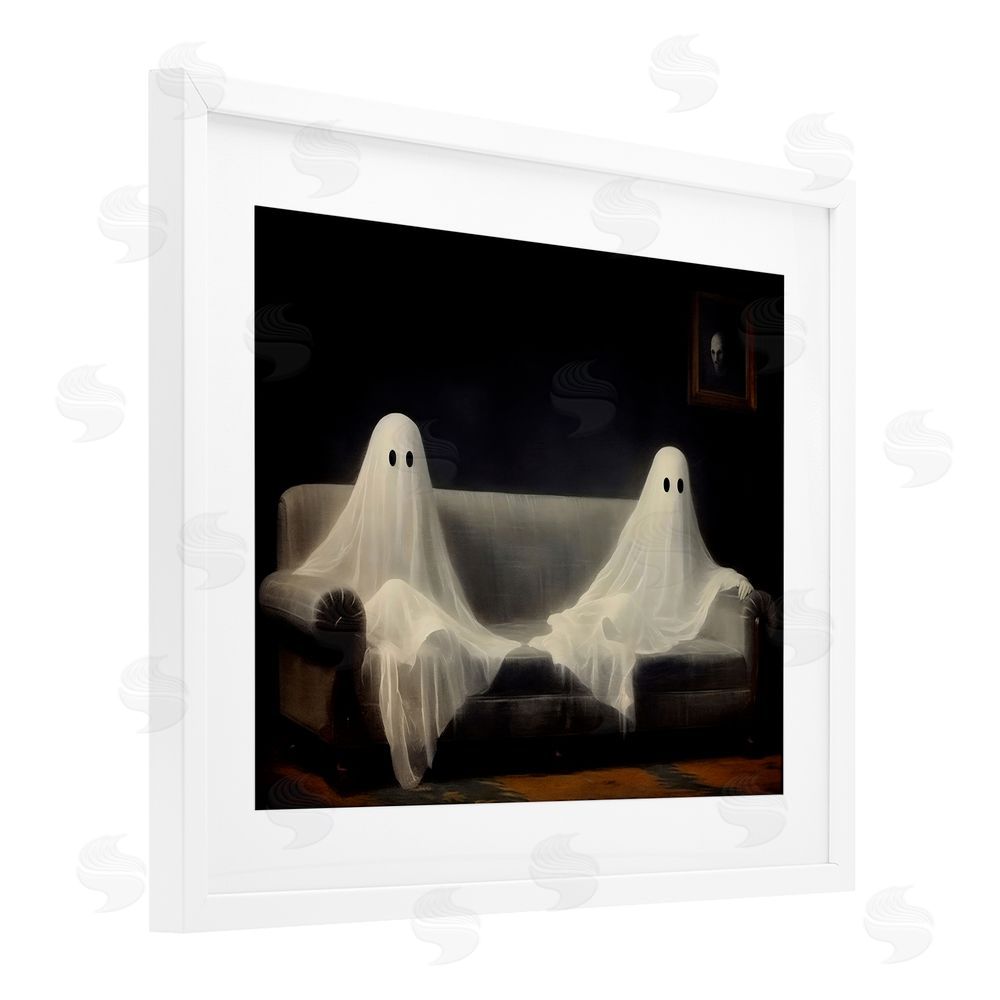 LSR Design Studio Spooky Couch Ghost Duo White Framed Print Under Glass with Mat Wall Art
