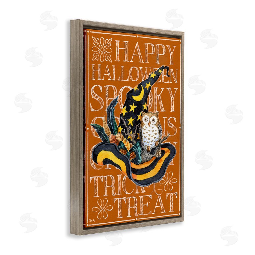 Paul Brent Witchy Hat & Owl Phrases Brown Floating Frame Canvas Wall Art Print
