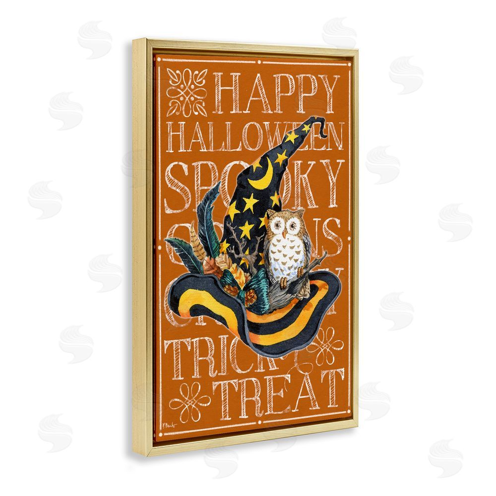 Paul Brent Witchy Hat & Owl Phrases Gold Floating Frame Canvas Wall Art Print