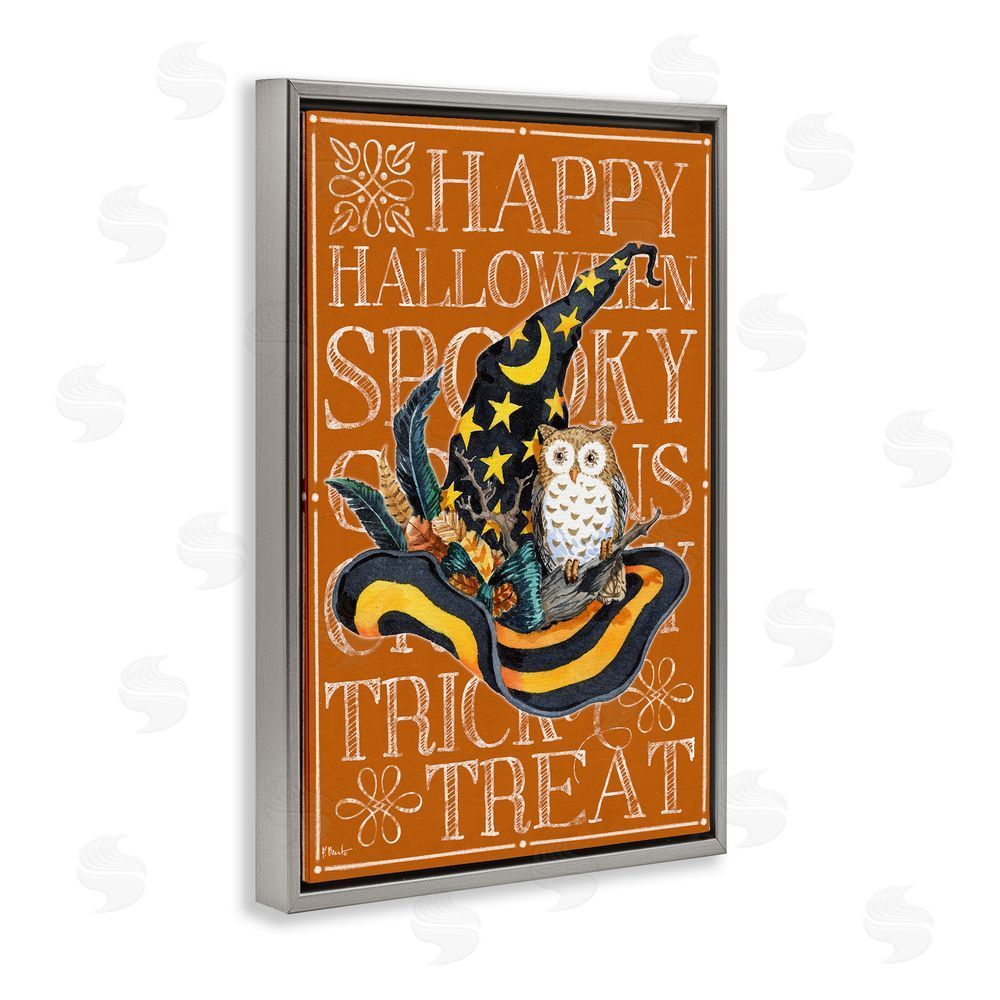 Paul Brent Witchy Hat & Owl Phrases Gray Floating Frame Canvas Wall Art Print