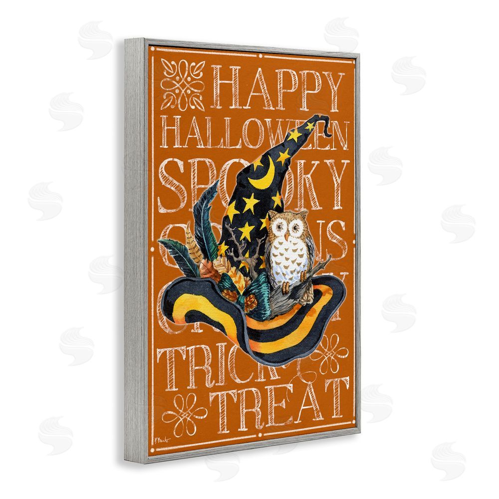Paul Brent Witchy Hat & Owl Phrases Gray Framed Giclee Wall Art Print