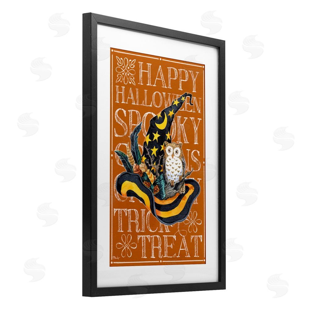 Paul Brent Witchy Hat & Owl Phrases Black Framed Print Under Glass with White Mat Wall Art