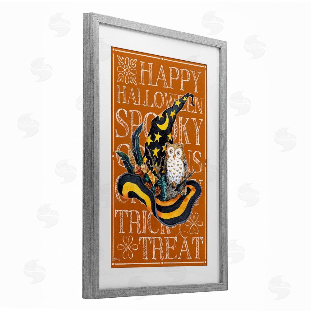 Paul Brent Witchy Hat & Owl Phrases Gray Framed Print Under Glass with White Mat Wall Art