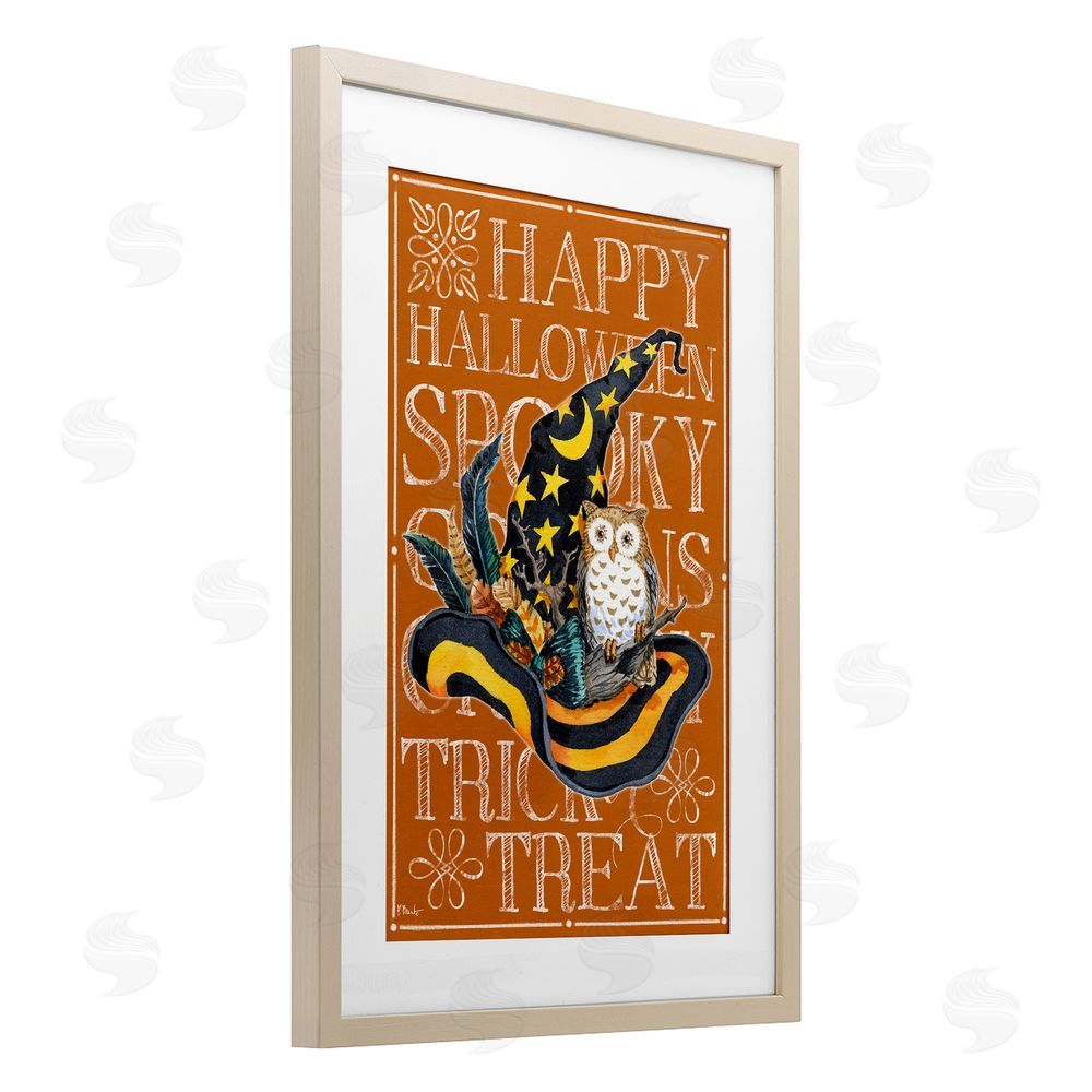 Paul Brent Witchy Hat & Owl Phrases Birch Framed Print Under Glass with White Mat Wall Art