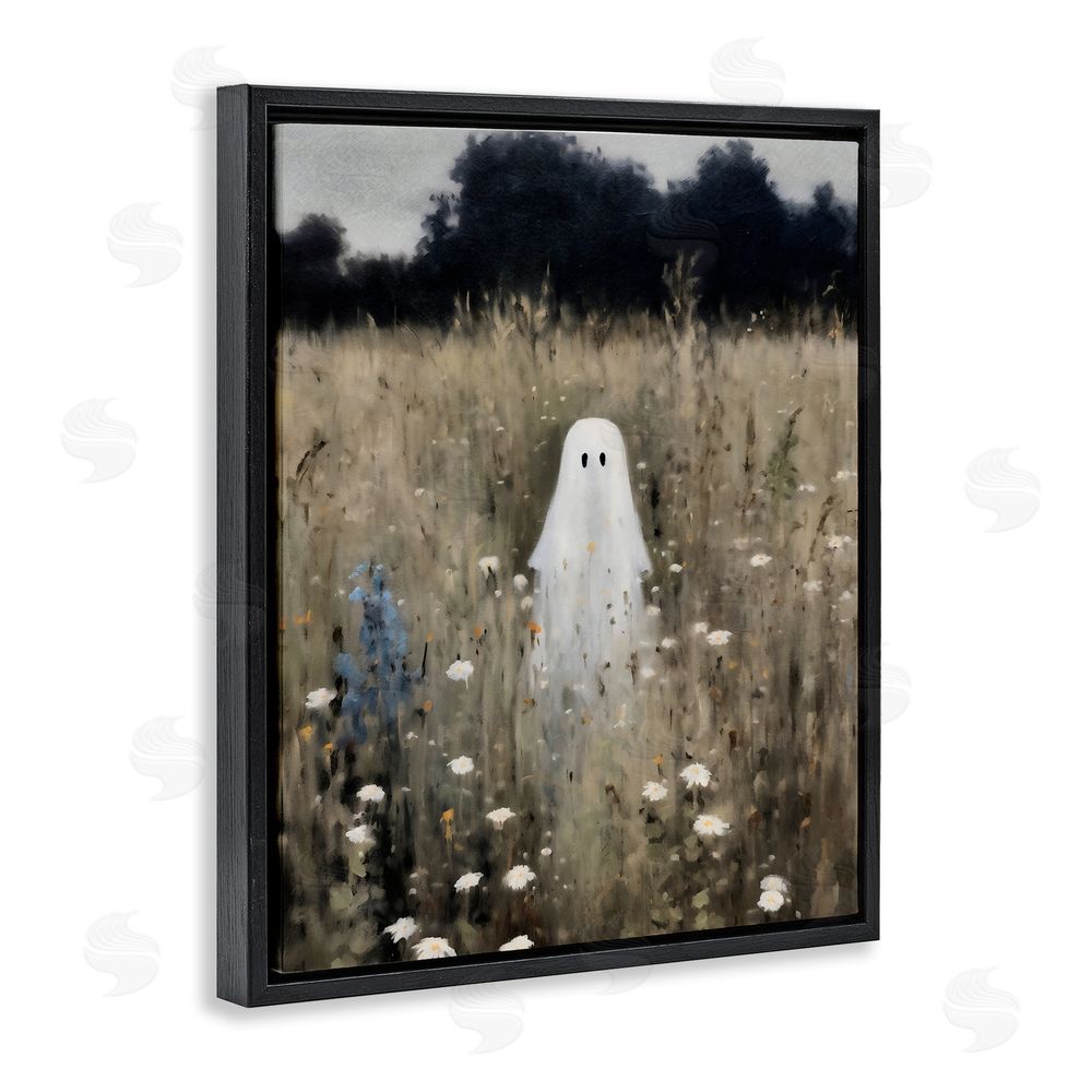 LSR Design Studio Floral Ghostie in Field Black Floating Frame Canvas Wall Art Print