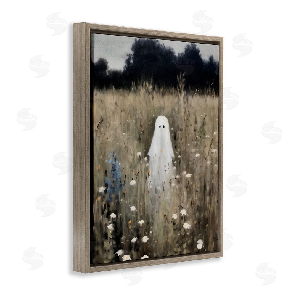 LSR Design Studio Floral Ghostie in Field Brown Floating Frame Canvas Wall Art Print