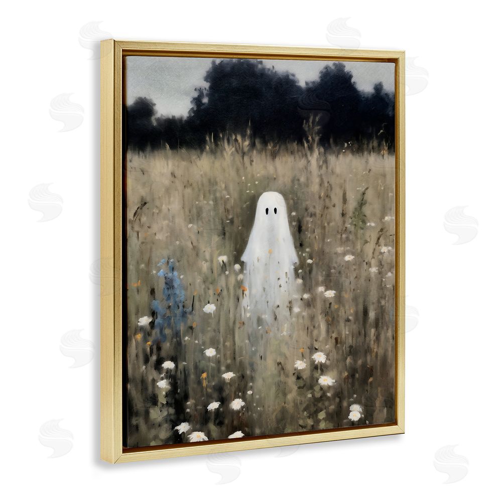 LSR Design Studio Floral Ghostie in Field Gold Floating Frame Canvas Wall Art Print