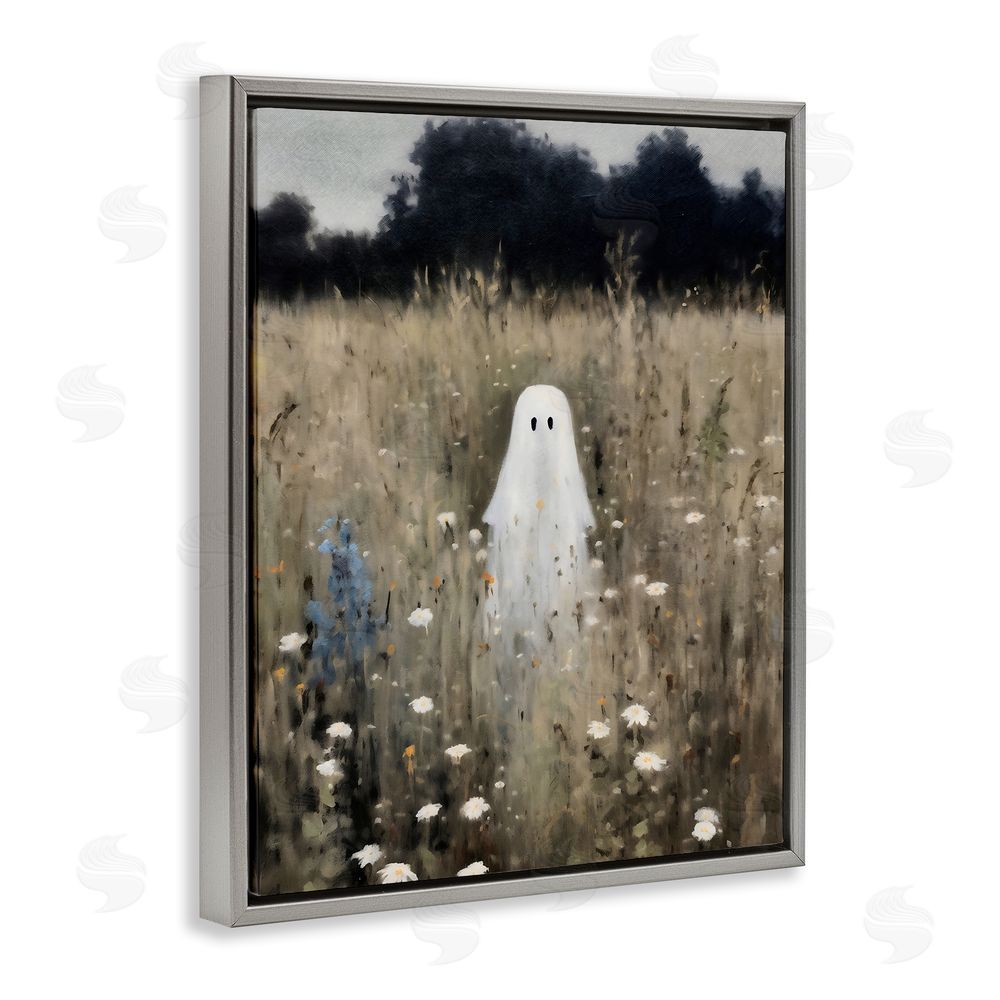 LSR Design Studio Floral Ghostie in Field Gray Floating Frame Canvas Wall Art Print