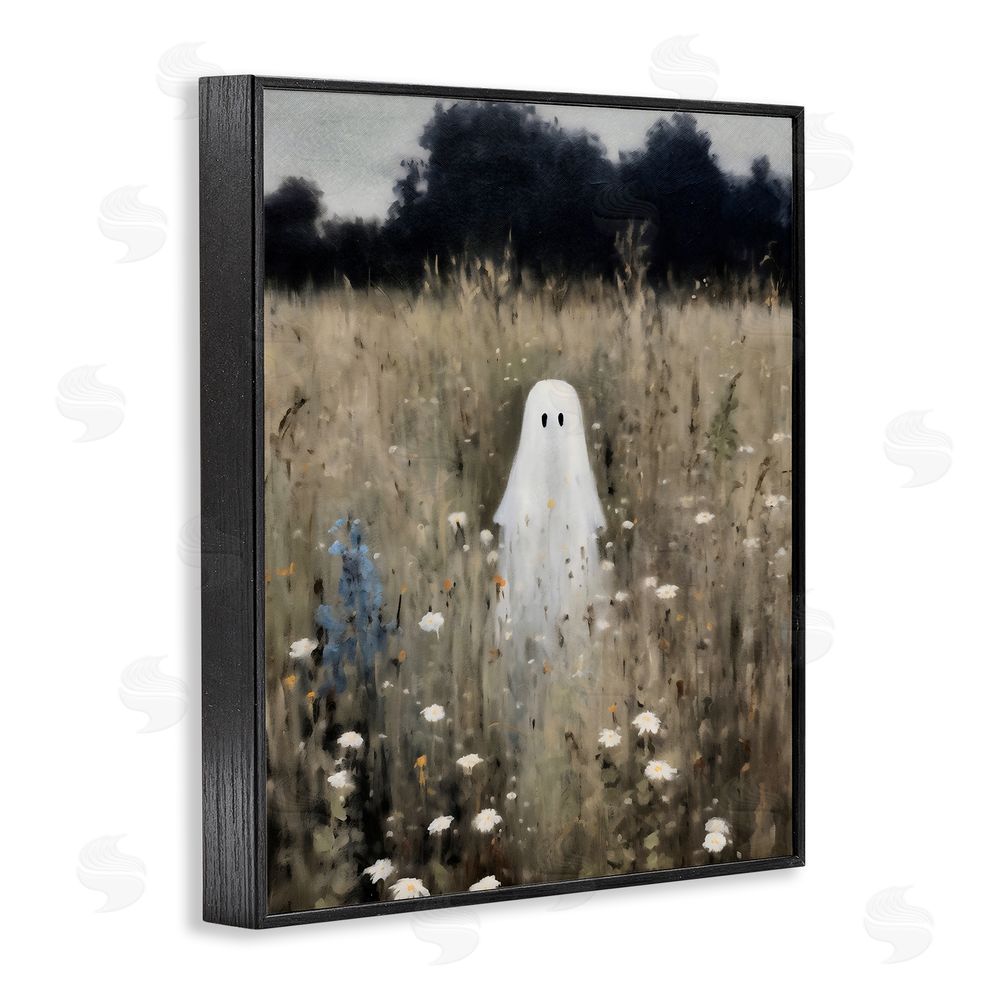 LSR Design Studio Floral Ghostie in Field Black Framed Giclee Wall Art Print