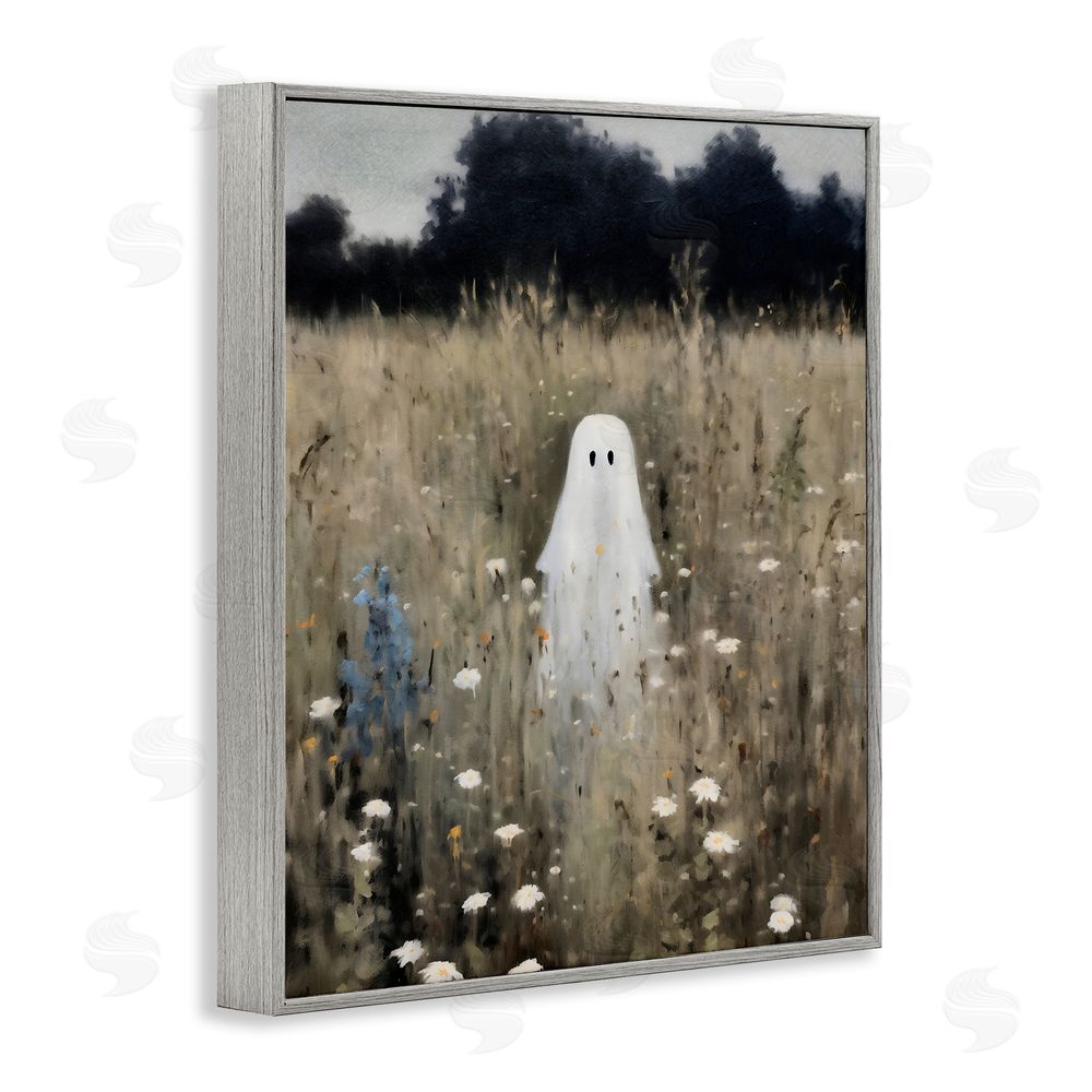 LSR Design Studio Floral Ghostie in Field Gray Framed Giclee Wall Art Print