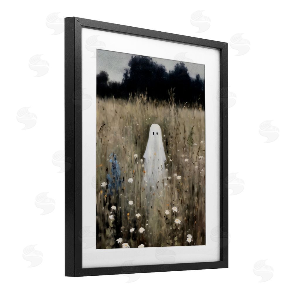 LSR Design Studio Floral Ghostie in Field Black Framed Print Under Glass with White Mat Wall Art