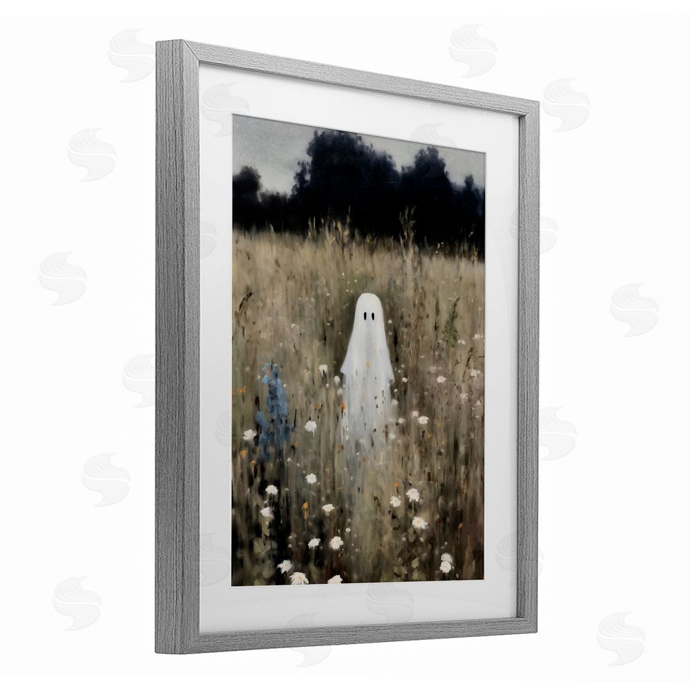 LSR Design Studio Floral Ghostie in Field Gray Framed Print Under Glass with White Mat Wall Art