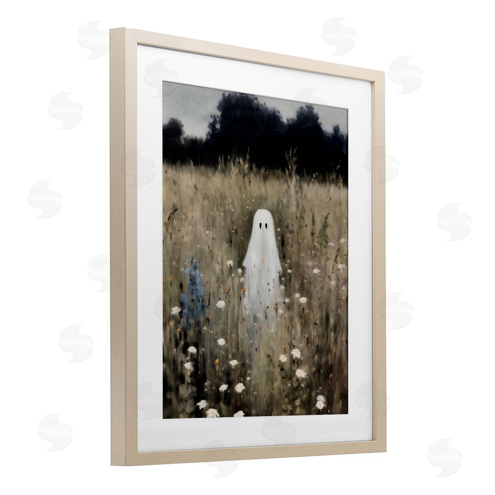 LSR Design Studio Floral Ghostie in Field Birch Framed Print Under Glass with White Mat Wall Art