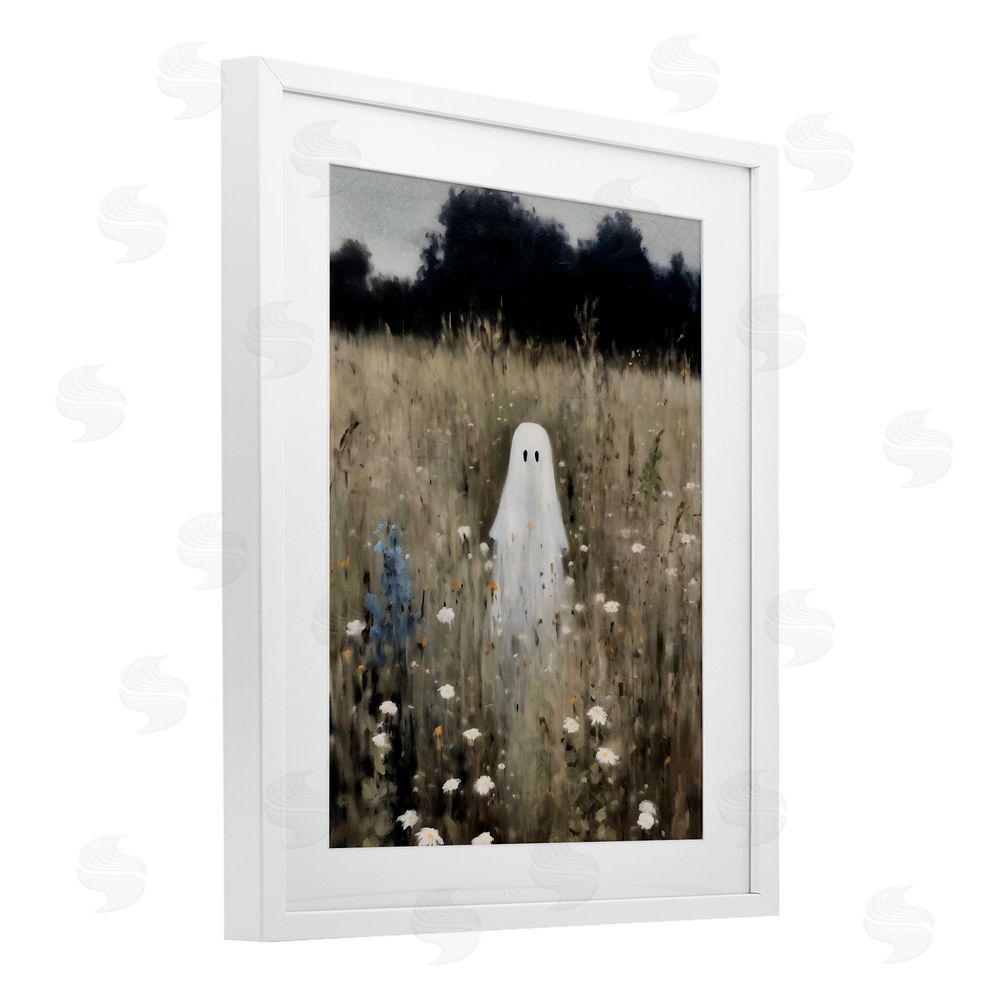 LSR Design Studio Floral Ghostie in Field White Framed Print Under Glass with Mat Wall Art