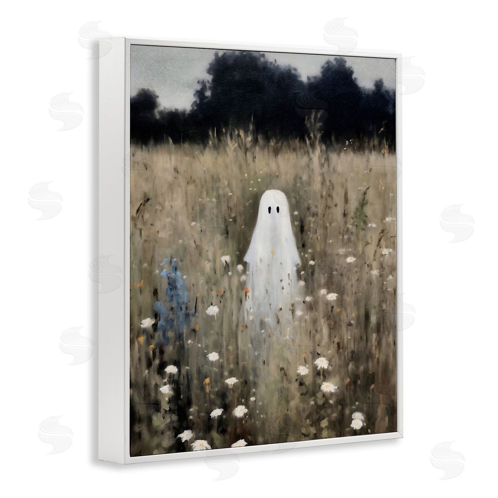 LSR Design Studio Floral Ghostie in Field White Framed Giclee Wall Art Print