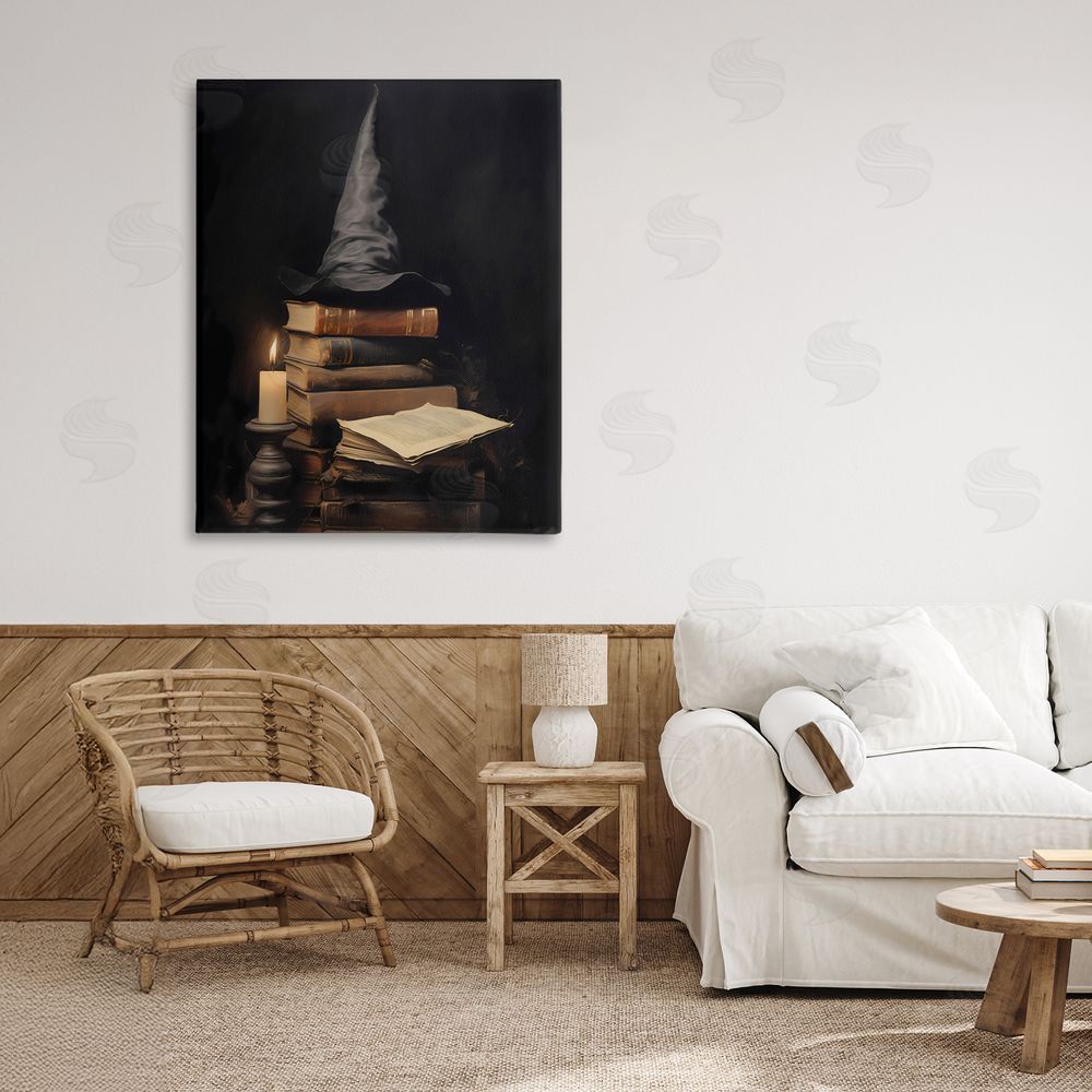 LSR Design Studio Bookstack and Witch Hat Canvas Art on Wall